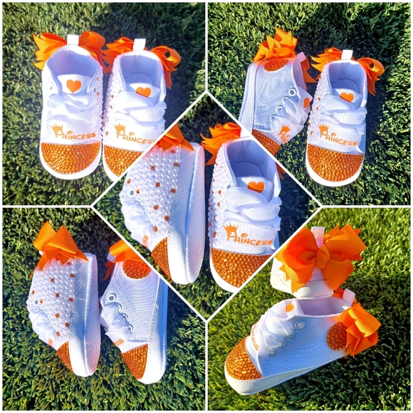 Other - Orange Princess Embellished Baby Shoes with bow: OTHER COLORS AVAIL. BY REQUEST